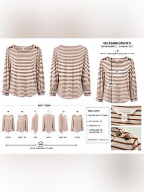 EUC - LC Lauren Conrad Cream and Rust Striped Long Sleeve Top Large